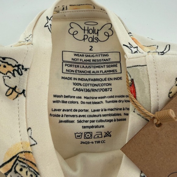 Holy Pals Kids Nativity Scene Pajama Set Cream Cotton Christmas Luke NWT Size 2 - Picture 3 of 5